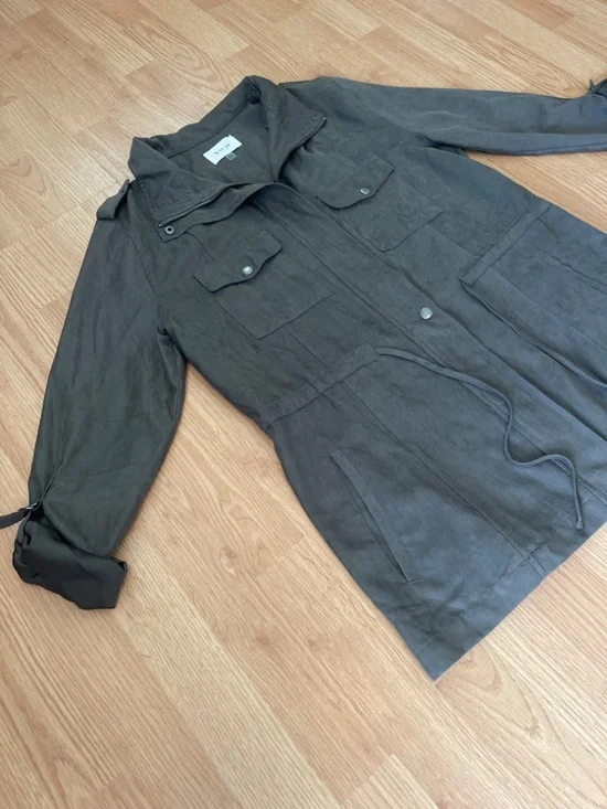 Korye Olive Green Zip Up Utility Lightweight Jacket w/ Cargo Pockets Size Med - Picture 3 of 10